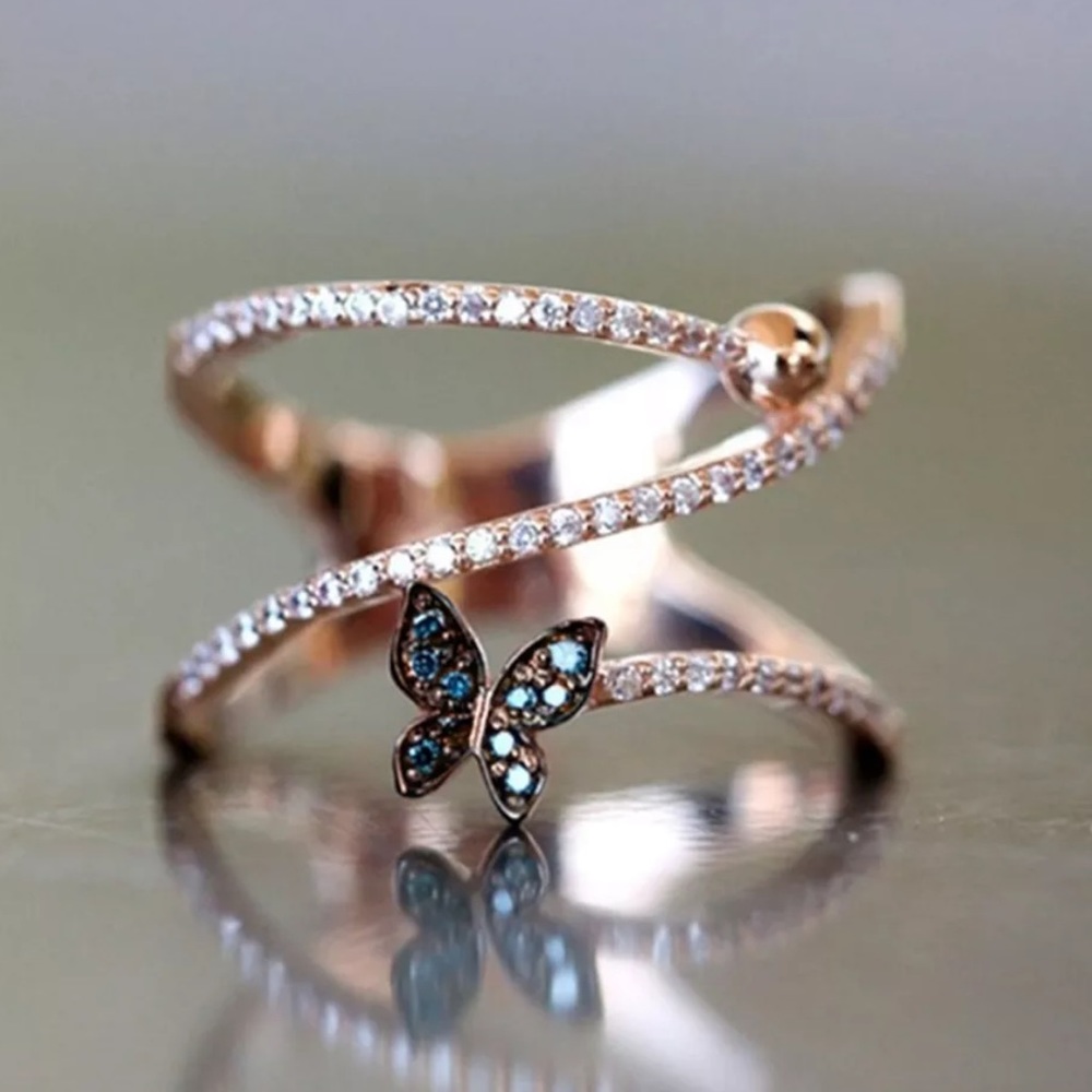 New Butterfly Rose Gold 925 Sterling Silver Ring